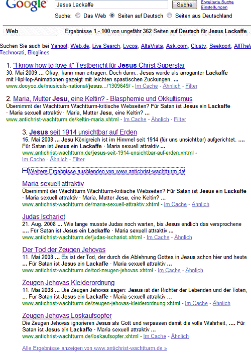 Google-Suche: Jesus Lackaffe