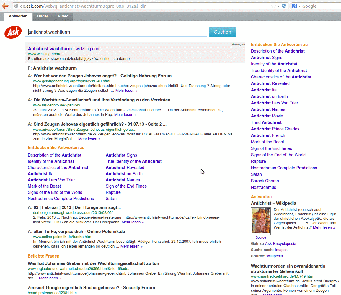 Does the Watchtower Society manipulate the ask.com search engine?