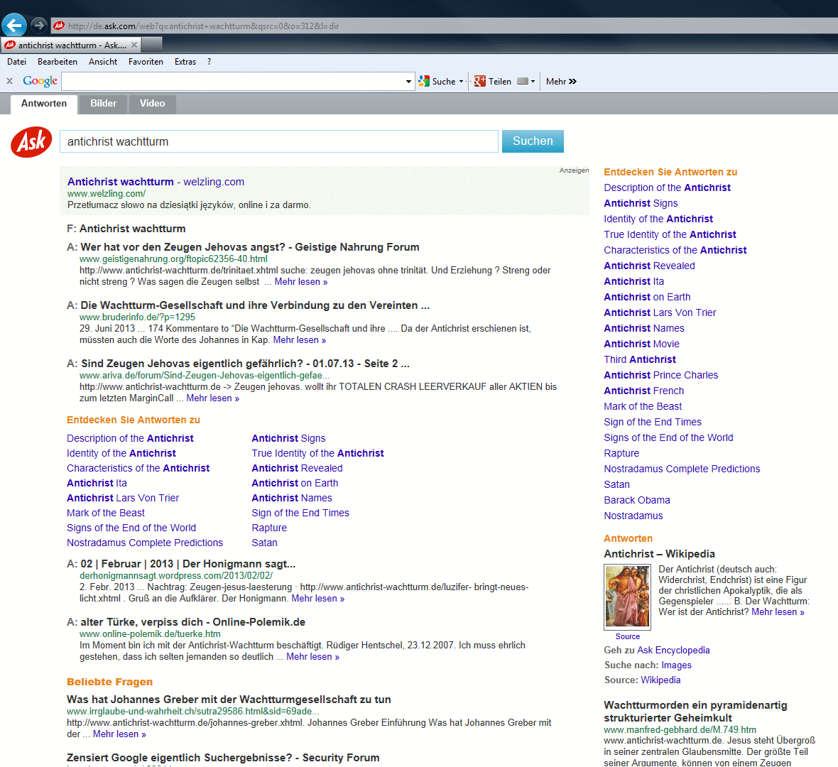 Does the Watchtower Society manipulate the ask.com search engine?